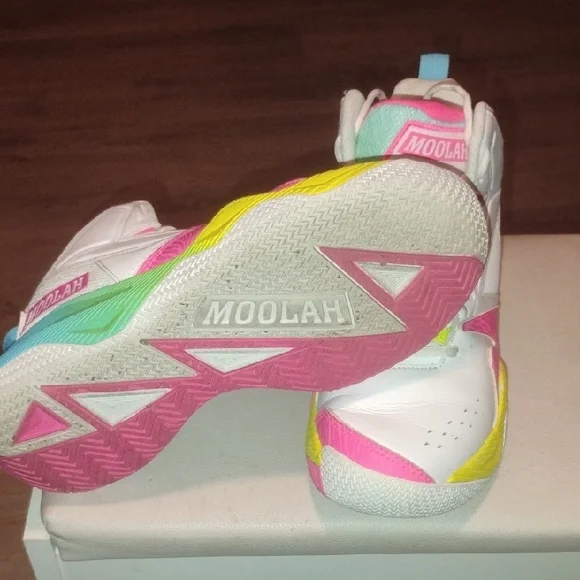 Moolah Girls High-Top Sneakers - White, Pink, Yellow Size 6.5y - Picture 9 of 11
